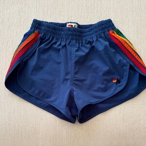 Navy Rainbow-Trim Women’s Athletic Shorts